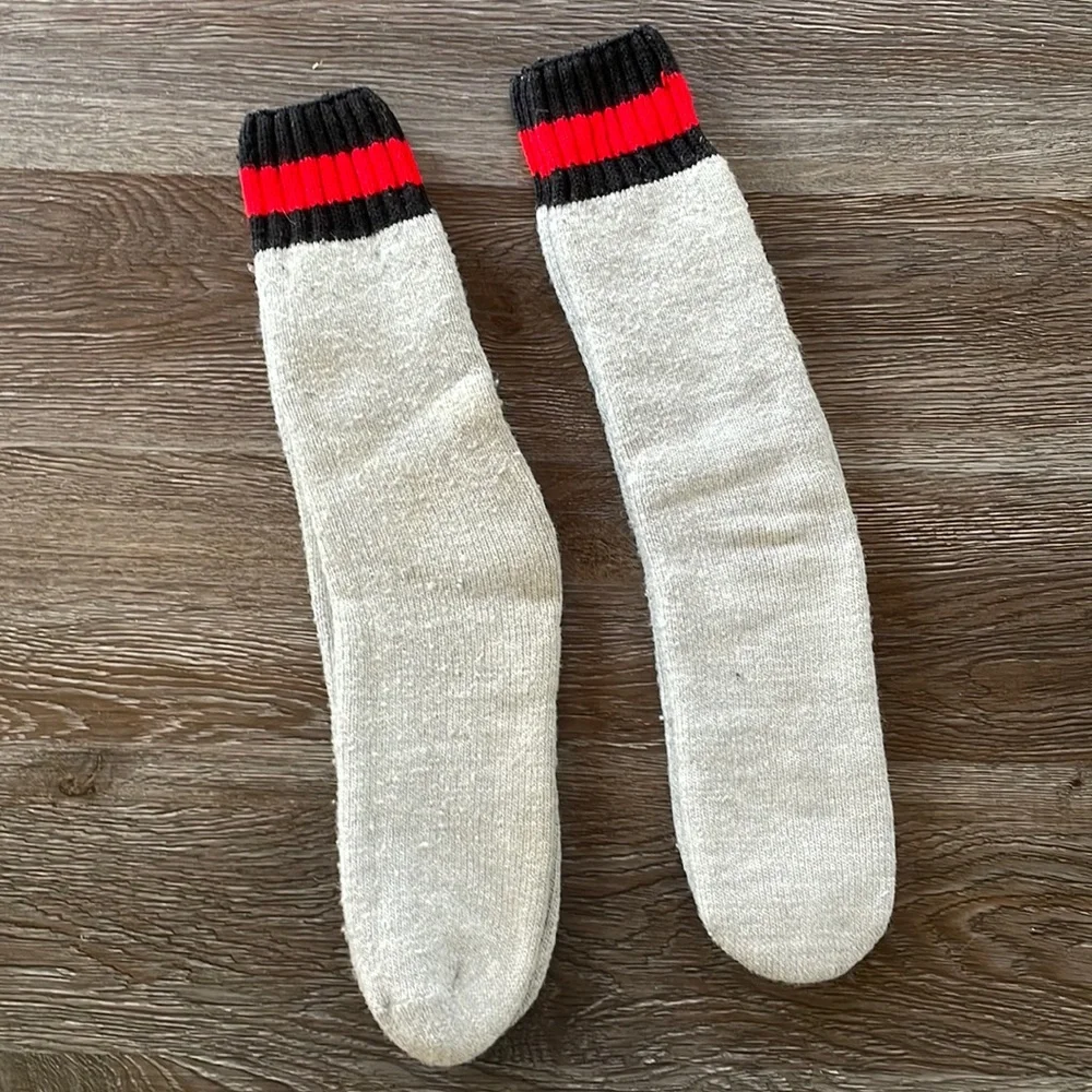 Youth Winter Socks Gray with Black & Red Stripe - Two Pairs